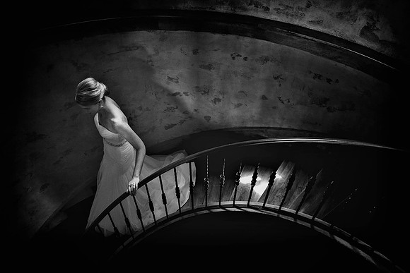 bride descending the stairs